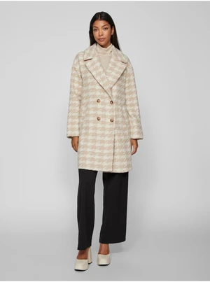 Women's cream-beige patterned coat VILA Vilunes - Women