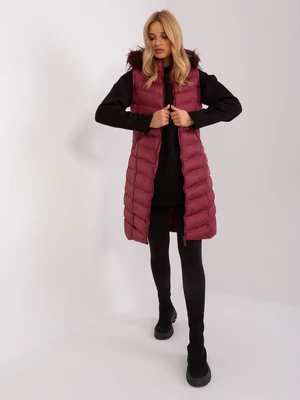 Burgundy long quilted vest from RUE PARIS