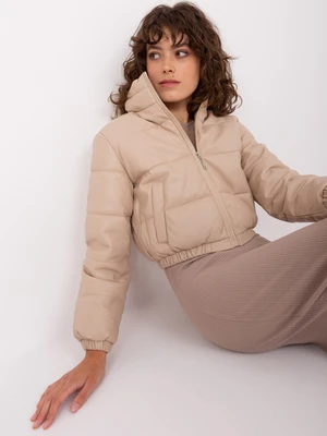 Beige short winter jacket with stitching