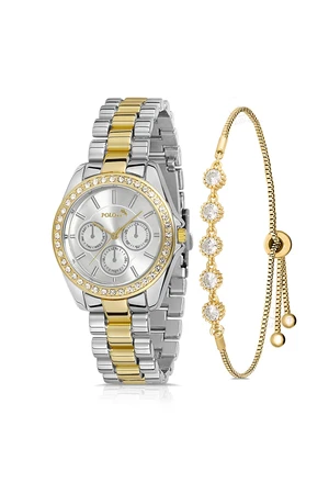 Polo Air Single Row Stone Women's Wristwatch Luxury Zircon Stone Bracelet Combination Silver-gold Color