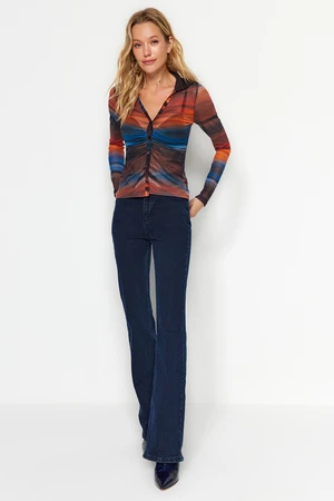 Trendyol Multicolored Striped Tulle Knit Shirt with Buttons