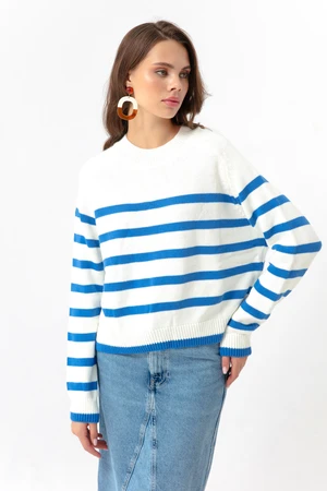 Lafaba Women's Blue Oversize Striped Knitwear Sweater