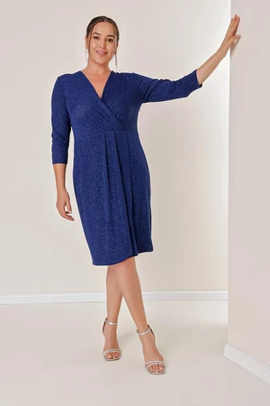 By Saygı Lined Plus Size Silvery Dress With Double Breasted Collar