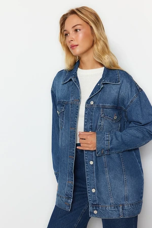 Trendyol Blue Washed Denim Jeans Jacket