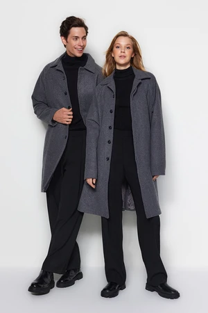 Trendyol Anthracite Unisex Regular Fit Stamped Coat.