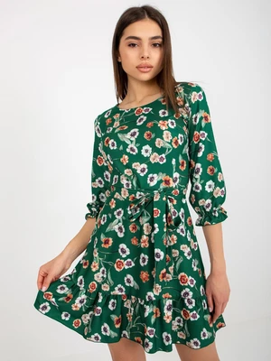 Green flowing dress with flowers with frill