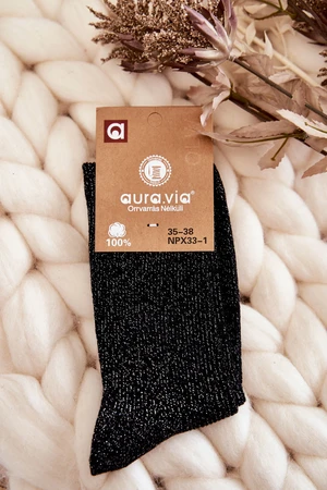 Women's Socks with Glossy Thread Black