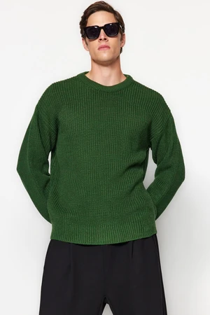 Trendyol Khaki Men's Oversize Fit Wide fit Crew neck Basic Knitwear Sweater.