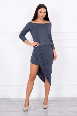 Asymmetrical dress, graphite 3/4 sleeves