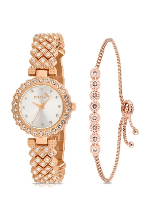 Polo Air Luxury Stone Stylish Women's Wristwatch Zircon Stone Waterway Bracelet Combination Copper Color