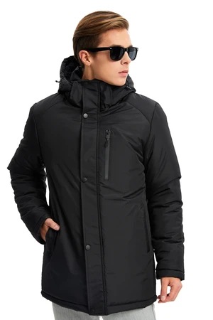 River Club Men's Black Fleece Inner Removable Hooded Water And Windproof Winter Coat & Parka