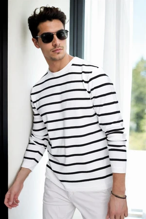 99741 Dewberry Crew Neck Striped Casual Knitwear Sweater-EKRU