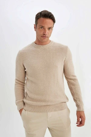 DEFACTO Standard Fit Regular Cut Crew Neck Jacquard Aviator Knitwear Sweater