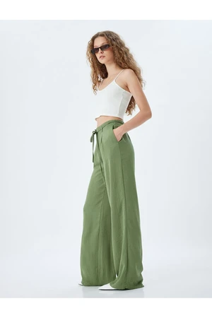 Koton Wide Leg Trousers Buttoned Waist Tied Normal Waist