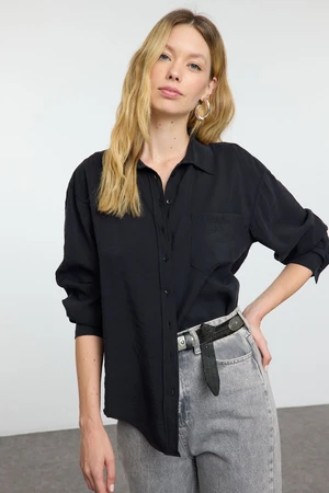 Trendyol Black Single Pocket Boyfriend/Wide Pattern Care Collection Woven Shirt