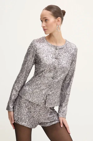 Košile Never Fully Dressed Gunmetal Alexa Sequin Cardigan stříbrná barva, regular, NFDTO1583