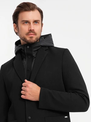 Ombre Men's jacket with high collar and hood - black