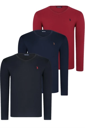 TRIPLE SET T8587 DEWBERRY V-NECK MEN'S SWEATSHIRT-BLACK-NAVY-BURGUNDY