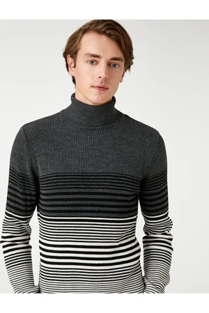 Koton Basic Knitwear Sweater Turtleneck Color Block Slim Fit