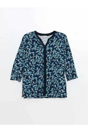 LC Waikiki LCW Grace Navy Blue Printed Crazy Collar Floral Women's Blouse