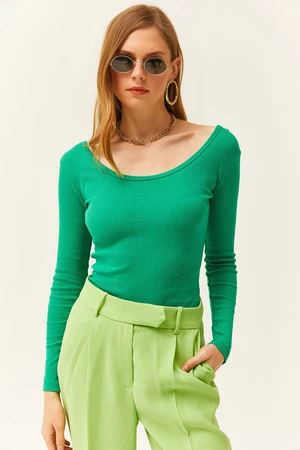 Olalook Women's Grass Green Wide Collar Camisole Blouse