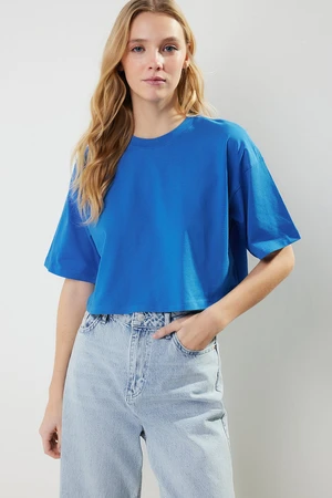 Trendyol Premium Saks 100% Bavlněné Pletené Tričko Crop