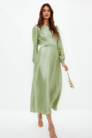 Trendyol Light Green Cross Tie Detailed Satin Look Evening Dress