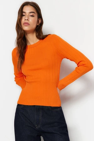 Trendyol Orange Basic Crew nyakú kötöttáru pulóver