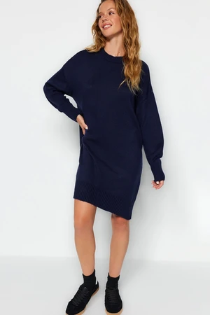 Trendyol Navy Blue Mini Knitwear Super Wide Pattern Soft Texture Dress