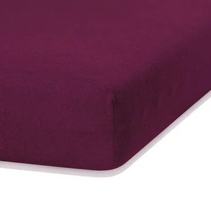 Tmavofialová elastická plachta s vysokým podielom bavlny AmeliaHome Ruby, 200 x 80-90 cm