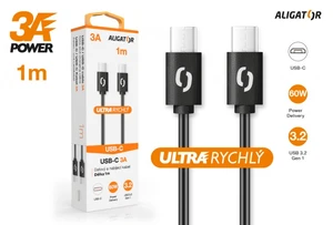 Datový kabel ALIGATOR POWER 3A, USB-C/USB-C, černá