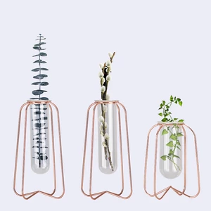 Glass Planter Test Tube Vase Pot + Retro Iron Stand Holder Plants Flowers Decoration