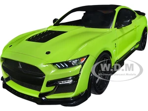 2020 Ford Mustang Shelby GT500 Grabber Lime Green Metallic with Black Top and Stripes 1/18 Diecast Model Car by Solido