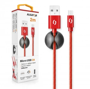 Datový kabel ALIGATOR PREMIUM 2A, MicroUSB 2m, červená