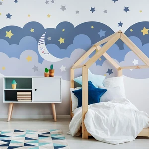 Nástenná samolepka Ambiance Scandinavian Clouds With Stars And Moon