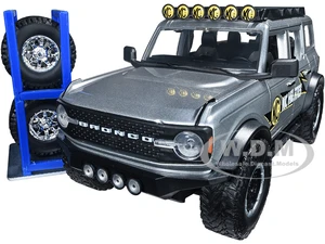 2021 Ford Bronco Gray Metallic "KC HiLiTES" with Extra Wheels "Just Trucks" Series 1/24 Diecast Model Car by Jada