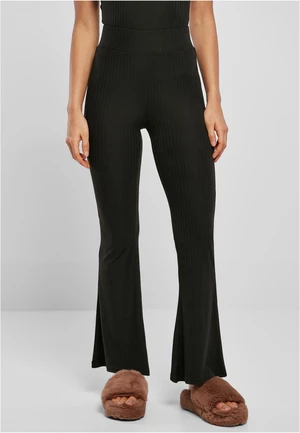 Women's high-waisted leggings with flared ribbing black