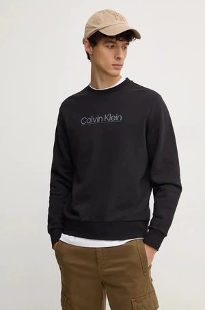 Bavlnená mikina Calvin Klein pánska, čierna farba, s nášivkou, K10K113573