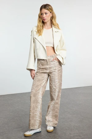 Trendyol Light Brown Snake Patterned Straight Cut Trousers