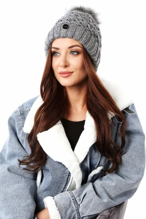 Warm, dark grey winter hat with pompom