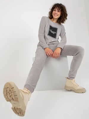 Light grey women's velour set with print