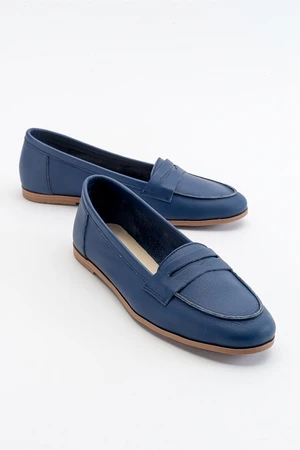 LuviShoes F02 Women's Navy Blue Skin Flat Shoes