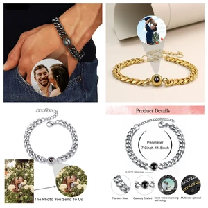 Titanium Steel Men And Women Personalized Photo Projection Custom Family Gathering Pet Couple Birthday Memory Collection Bracele