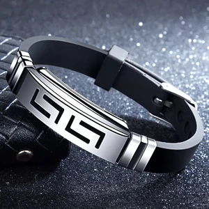 2023 Explosion Models Fashion Wristband Black Punk Rubber Silicone Stainless Steel Men Bracelets Bangles