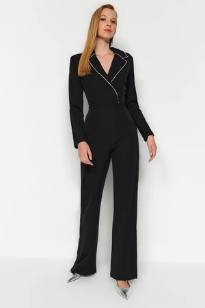 Trendyol Black Window/Cut Out Shiny Stone Jumpsuit