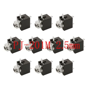 10Pcs PJ-201M 2.5mm Headphone Jack Female Mono 2.5mm 3Pin DIP Audio Headphone Socket Connector with Nut PJ201M