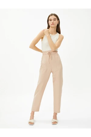 Koton Viscose Carrot Trousers with Tie Waist