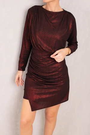 armonika Women's Burgundy Drape Detailed Silvery Mini Dress