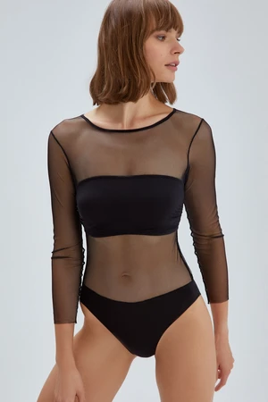 Dagi Black Amelia Mesh Long Sleeve Body