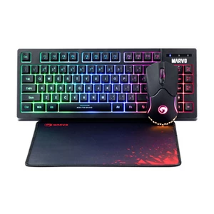 Marvo CM310 EN, RGB sada klávesnice s herní myší a podložkou, US, herní, membránová typ drátová (USB), černá, podsvícená